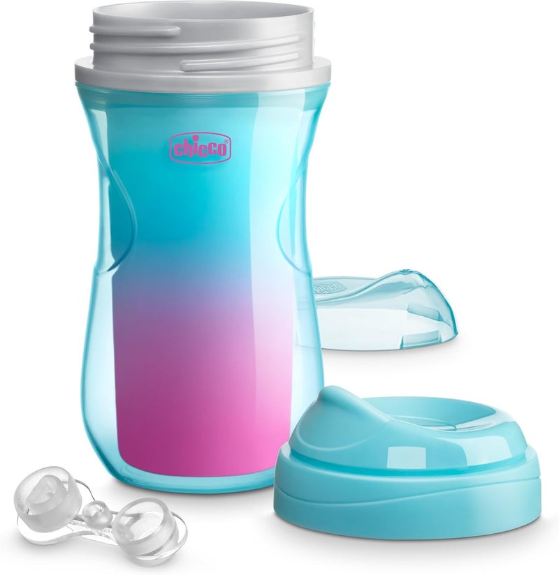 Chicco Double-Wall Insulated Sippy Cup with Bite-Proof Rim Spout and Spill-Free Lid 9oz. | Top-Rack Dishwasher Safe | Easy to Hold Ergonomic Indents | Teal/Pink/Floral, 2pk | 12+ months - Image 5